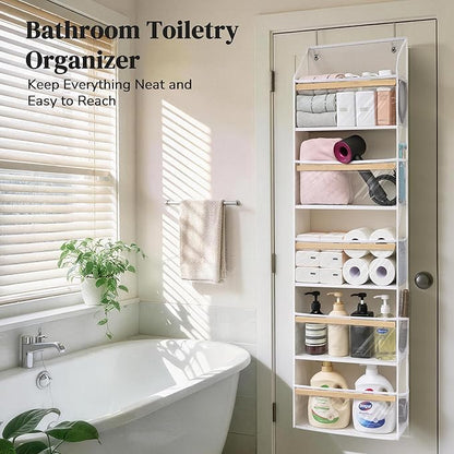 Ultra-Thin 5 Tiers Over the Door Organizer Hanging with 10 Side Pocket for Narrow Gaps,44lbs Behind the Door Storage Closet B