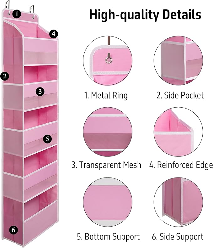 TYMENSH Over Door Organizer with 5 Large Pockets, Heavy Duty Hanging Organizer Storage, Closet Bathroom Nursery Bedroom Dorm,