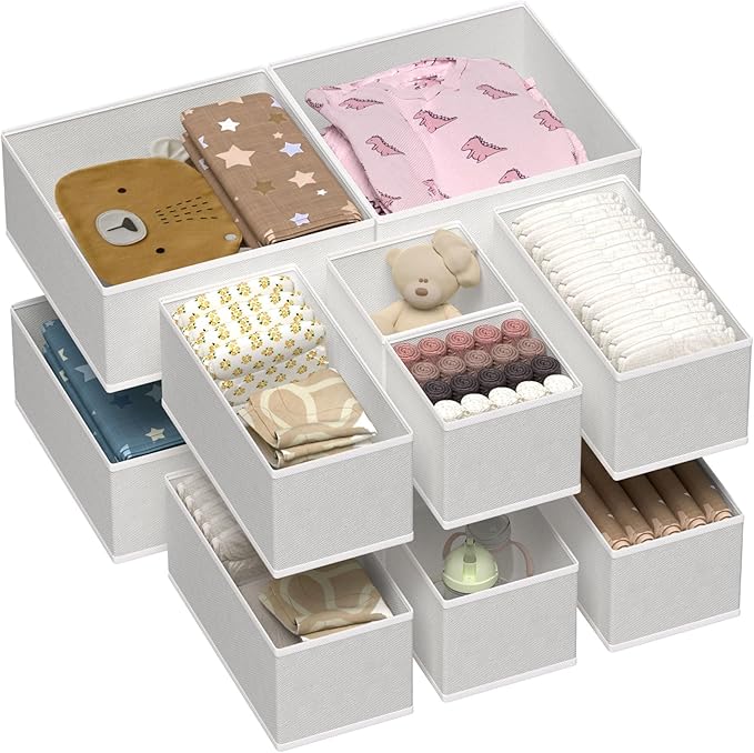 Vtopmart 12 Pack Baby Clothes Organizer, Dresser Drawer Organizer for Baby Clothing, Foldable Fabric Closet Drawer Storage Bi