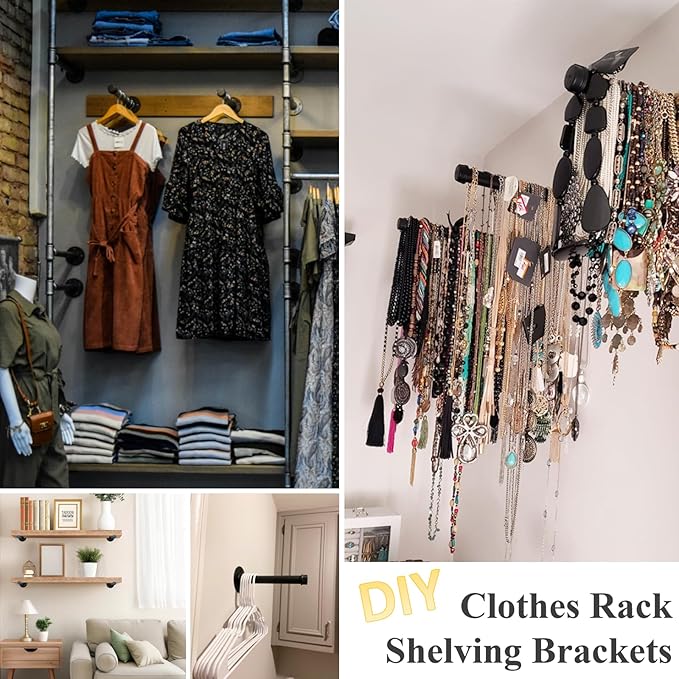 Cast Iron Wall Mounted Clothes Rack, Heavy Duty Industrial Pipe Clothing Rack for Hanging Clothes, Garment Racks for Wardrobe