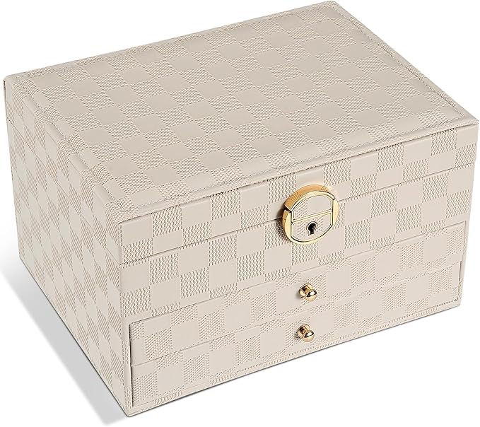 GUOER Jewelry Box for Women Girl Wife - Large PU Leather Jewelry Organizer Storage Case with 3 Layers Display for Earrings Br