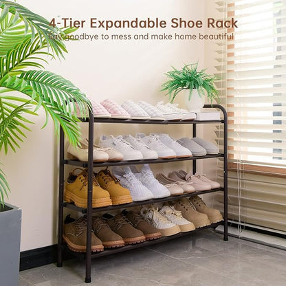 Gonfoam 4-Tier Expandable Shoe Rack,Adjustable Shoe Shelf Storage Organizer Heavy Duty Metal Free Standing Shoe Rack for Entr