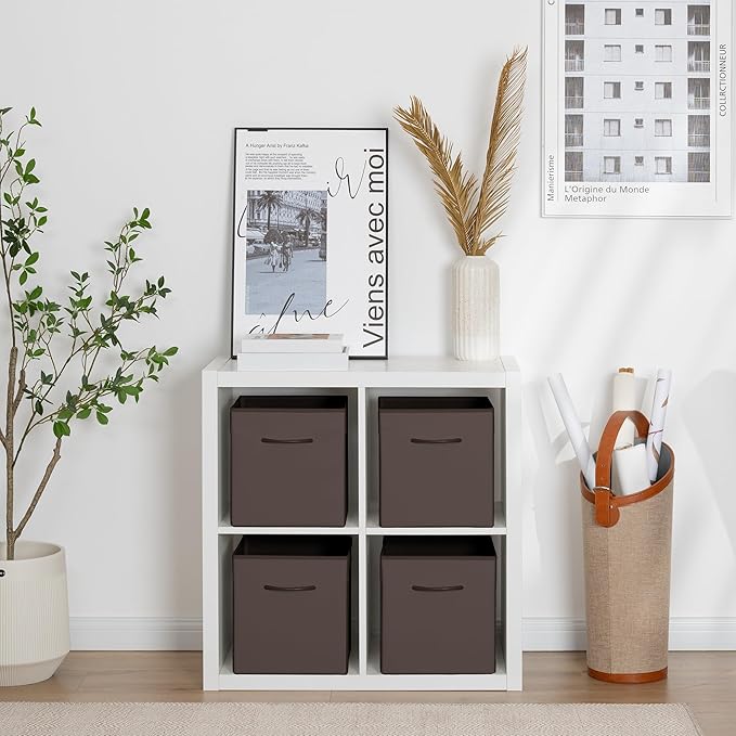 StorageWorks Brown Storage Cubes, 11 Inch Cube Storage Bins with Handle, Cube Storage Organizer Bins for Shelves and Closet, 