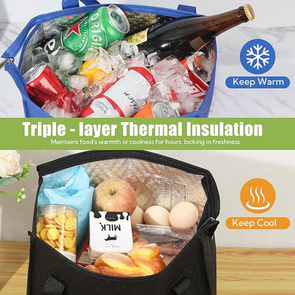 20 Pcs Insulated Shopping Bags for Groceries with Zipper & Handles, Large Foldable Cooler Bags for Hot & Cold Food