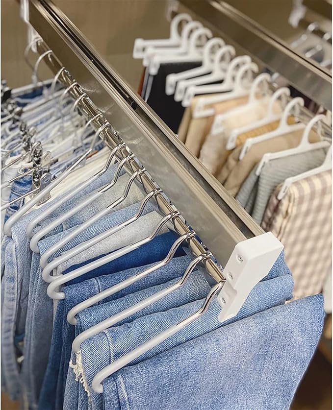 Heavy Duty Extendable Pull Out Closet Rod - Closet Clothes Hanger Rail, Load 25kg Pull Out Closet Clothes Hanger Rail, 30-80c