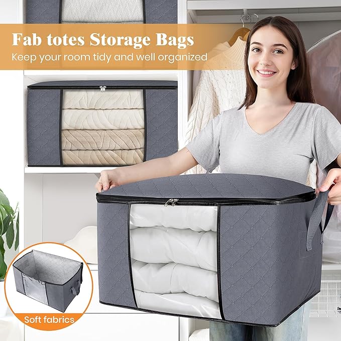 Fab totes Storage Bags,Clothes Blanket Storage Bins Foldable Closet Organizers with Reinforced Handle for Home Dorm Storage a