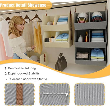 1 Pack,Hanging Closet Organizer 3 Tier,Disassemblable Clothes Hanging Shelves,Space-Saving Closet System, Fabric Storage Bins