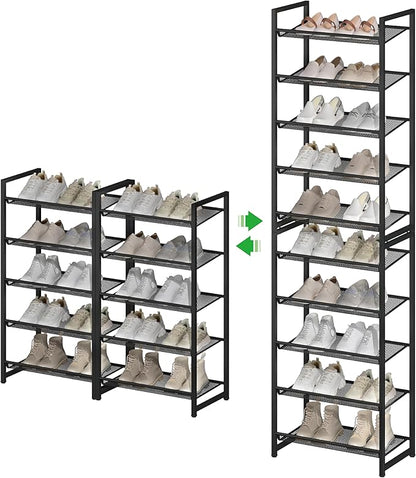 10 Tier Shoe Rack, Tall Metal Shoe Storage with Adjustable Shelves, Holds 20-25 Pairs, Stackable Shoe Stand for Garage Hallwa