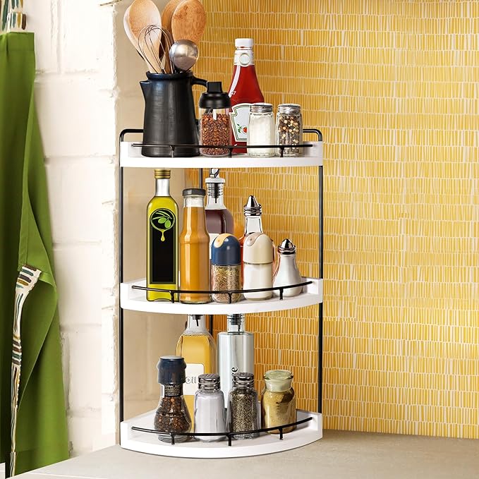 3 Tier Bathroom Counter Organizer, Bathroom Counter Tray and Vanity Organizer, Wood Corner Countertop for Kitchen, Dresser (W