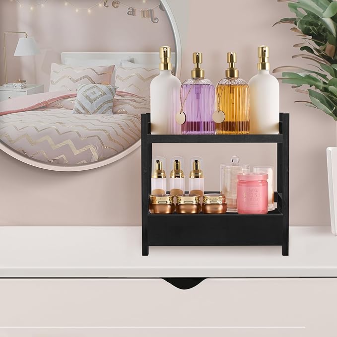 Sorbus Bamboo Bathroom Counter Organizer – 2-Tier Shelf with Hidden Drawer for Vanity, Matcha Station, Bathroom Sink Organize