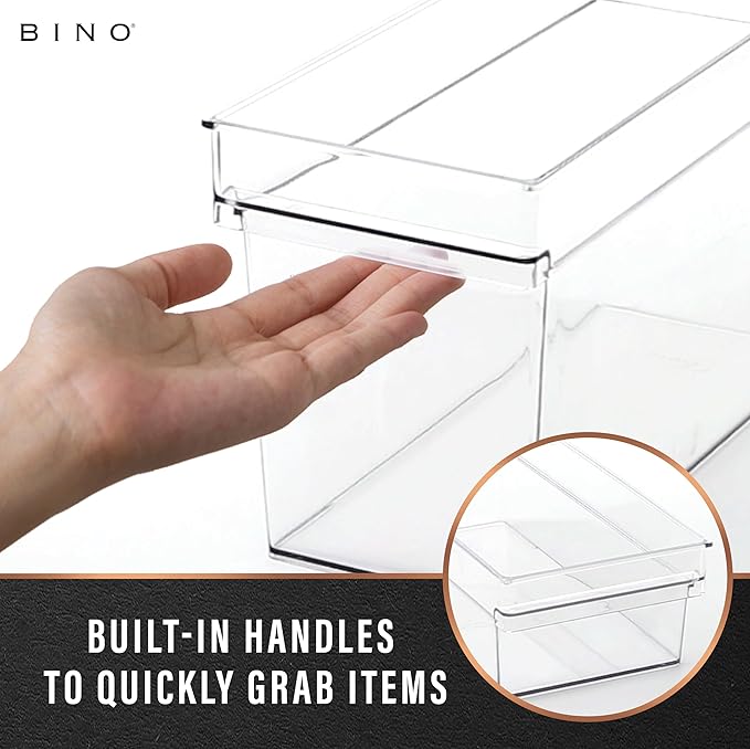 BINO | Plastic Storage Bins, Large - Deep | THE HANDLER COLLECTION | Multipurpose Organizer Bins | Kitchen Pantry Organizers 
