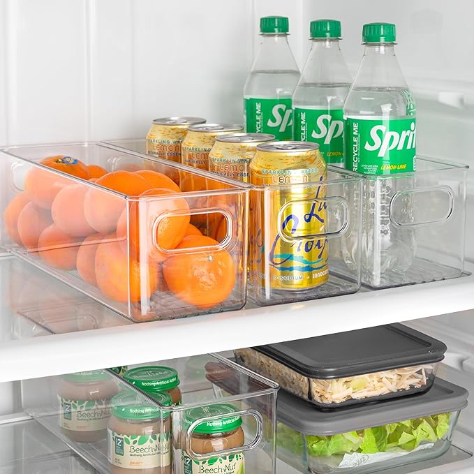 Plastic Food Storage 2 Pack Clear Container Bin with Handles for Organizing Kitchen, Pantry, Refrigerator, Freezer, Pantry, C