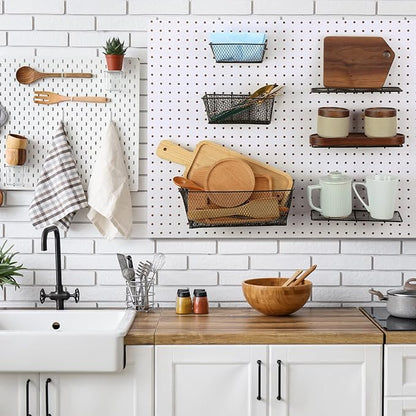 Sieral 6 Pieces Pegboard Baskets Wall Mount Wire Peg Board Baskets 3 Sizes Pegboard Accessories Slatwall Bins Basket Home Gar