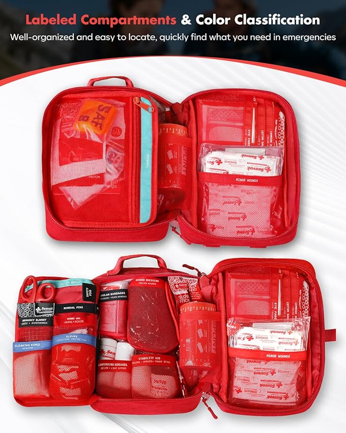 Senvok Large First Aid Kit for Car, Home & Travel - Emergency Survival Kit with Zip Stitch Wound Closure and Molle Pack Pocke