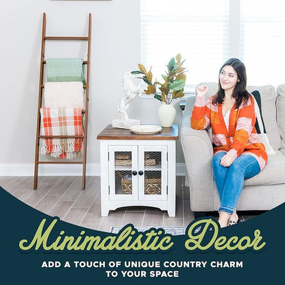 Blanket Ladder for Living Room and Bedroom, 5ft 8 inch, 6-Tier Wall Leaning Laminate No-Snag Construction (Brown) Rustic Deco