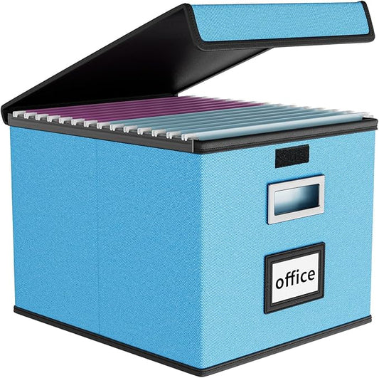 Huolewa File Organizer Box with Lid, Collapsible File Folder Organizer for Office Document Storage, Filing Box with Plastic S