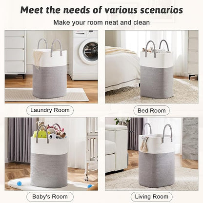 Laundry Basket,Woven Cotton Rope Laundry Hamper,Versatile Storage for Dirty Clothes,Baby Toys,and Blankets in Bathroom, Nurse