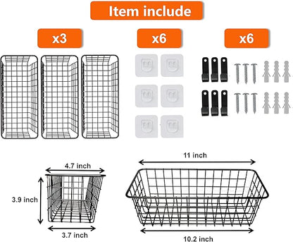 Joben Oligey 3 Set Hanging Wire Baskets ,Wall Mount Fruit Basket,No Drilling,Adhesive Small Metal Basket,Farmhouse Food Stora