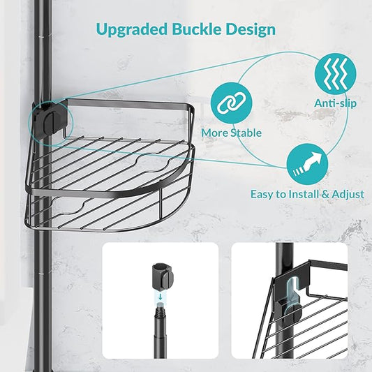 Shower Caddy Tension Pole, 4-Tier Adjustable Corner Shower Standing Caddy, Rustproof Rack for Bathroom Bathtub, with 4 Shelve