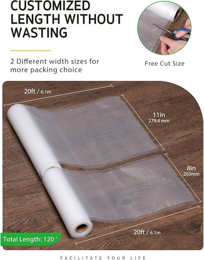 Syntus Vacuum Sealer Bags, 6 Pack 3 Rolls 11" x 20' and 3 Rolls 8" x 20' Commercial Grade BPA Free Bag Rolls, Food Vac Bags f