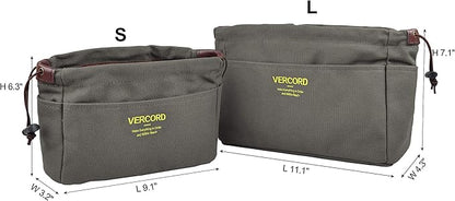 Vercord Canvas Handbag Organizers, Sturdy Purse Insert Organizer Bag in Bag, 10 Pockets Color Army Green Large