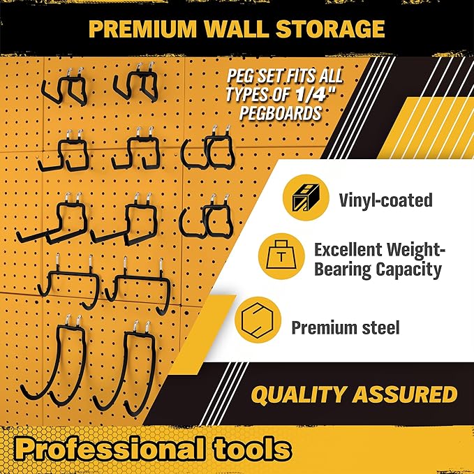 ELEAD 28-Piece Pegboard Hooks with Extension Straps, Heavy Duty Organizer Pegboard Accessories Fit for 1/4" Pegboard, Peg Boa