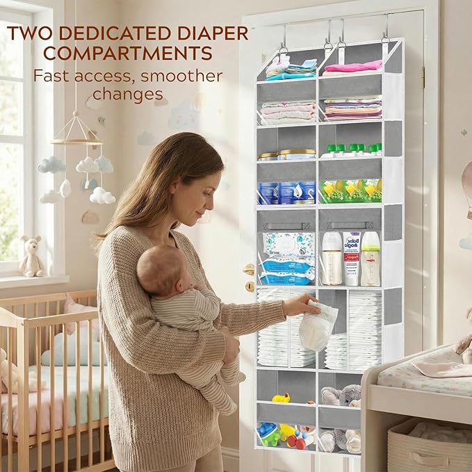 Over the Door Organizer 5 Tiers with Removable Drawers, Extra Large Door Storage of 6 Compartments & 2 Diaper Storage, Double