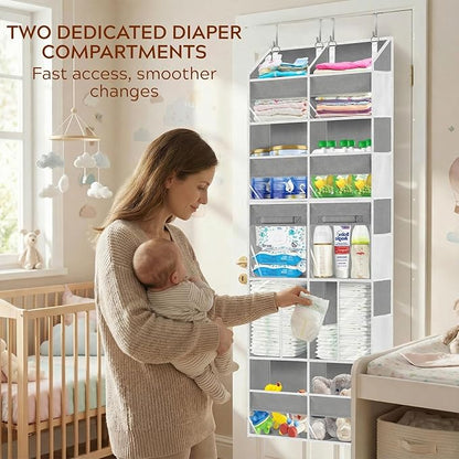 Over the Door Organizer 5 Tiers with Removable Drawers, Extra Large Door Storage of 6 Compartments & 2 Diaper Storage, Double
