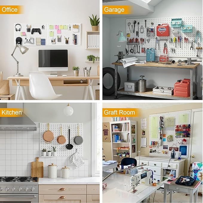 Peg Board, 4 Pack Metal Pegboard Panels White Pegboards Wall Organizer with Frame Large Heavy Duty Peg Board with Hooks for W