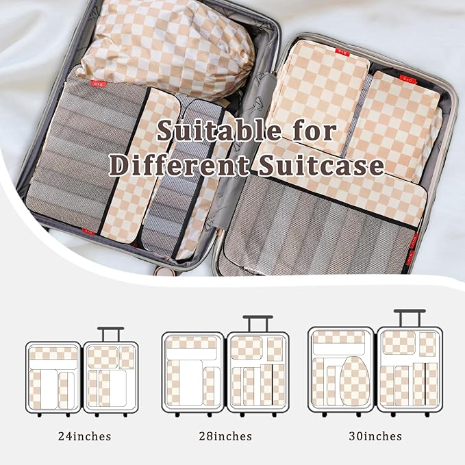 U+U 8 Set Compression Packing Cubes - Ultralight Travel Organizers with Laundry Bag and Cosmetic Bag, Space-Saving Suitcase O