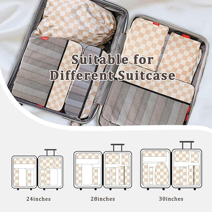 U+U 8 Set Compression Packing Cubes - Ultralight Travel Organizers with Laundry Bag and Cosmetic Bag, Space-Saving Suitcase O