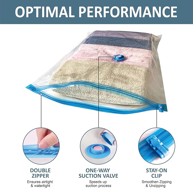 Roomimaster Vacuum Storage Bags, Vacuum Seal Space Saver Bags for Clothing, Travel Lugggage, Carry-on, Blankets, Comforters, 
