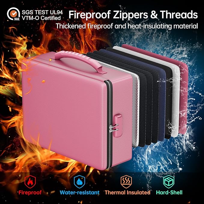 ENGPOW Fireproof Document Box, Hard Case File Box with Fireproof Zipper＆Lock, 6400°F Heat Insulated Fire and Water Resistant 
