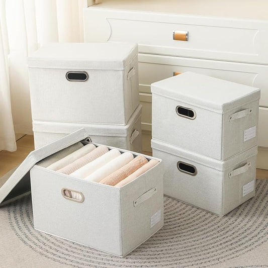 PRANDOM Large Collapsible Storage Bin with Lid [1-Pack] Fabric Foldable Storage Box Organizer Container Basket Cube with Cove