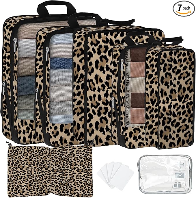 7 Pcs Compression Packing Cubes for Travel, Waterproof Suitcase Luggage Backpack Organizer with Toiletry Bag Travel Essential