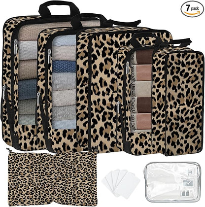 7 Pcs Compression Packing Cubes for Travel, Waterproof Suitcase Luggage Backpack Organizer with Toiletry Bag Travel Essential