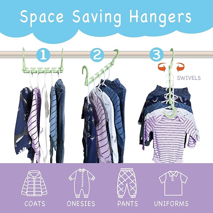 Wonder Hanger Max 10-Pack Space Saving Hangers, Reinforced Hooks Swivels 360°, Cascading Hanger, Teens, College Dorms, Kids &