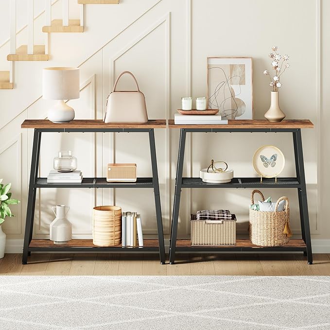 HOOBRO Wall Shelf and Console Table Bundle, 2 Pack Floating Shelves Wall Mounted, Small Entryway Table with Storage Shelves, 