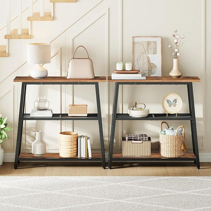 HOOBRO Wall Shelf and Console Table Bundle, 2 Pack Floating Shelves Wall Mounted, Small Entryway Table with Storage Shelves, 