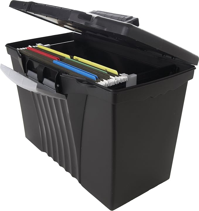 Storex Portable Letter/Legal Filebox with Organizer Lid, Letter/Legal Files, 14.5" X 10.5" X 12", Black