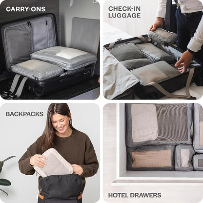 Aerotrunk Compression Packing Cubes for Travel - Luggage Organizer Bags - Double Zipper Packing Cubes for Suitcases (6-Pack, Purple)