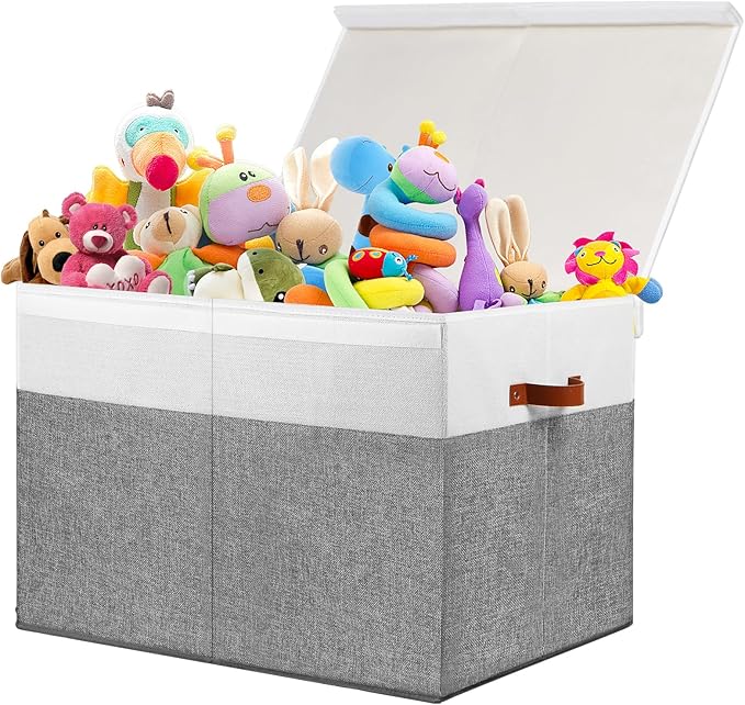 Gowee Large Toy Storage Box with Lid, Sturdy Toys Storage Chest Bin Organizer Basket with Dividers for Kids, Boys, Girls, Nur