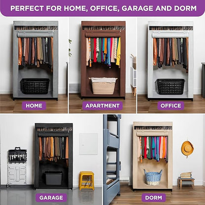 HOLDN’ STORAGE Portable Wardrobe Closet - 50 lb Capacity, Internal Heavy Duty Metal Rod, Zipper & Clear Window, Durable Cloth