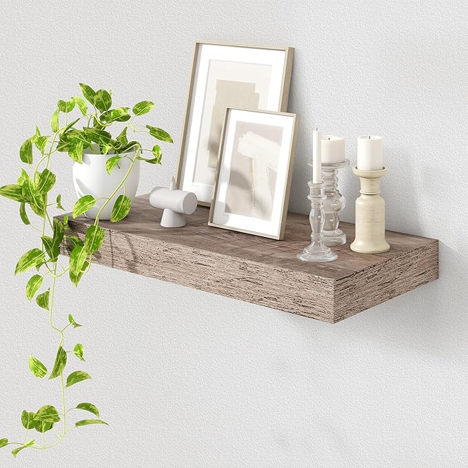 12 Inch Deep Floating Shelves | 24 Inch Grey Floating Shelves | 24''W x 12''D Rustic Grey Wood Shelves for Wall | Deep Wood S