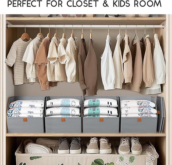 Homsorout Fabric Closet Storage Cubes - 6 Pack Square Storage Bins with Dual Handles for Clothes, Towels, Toys, Cube Storage 