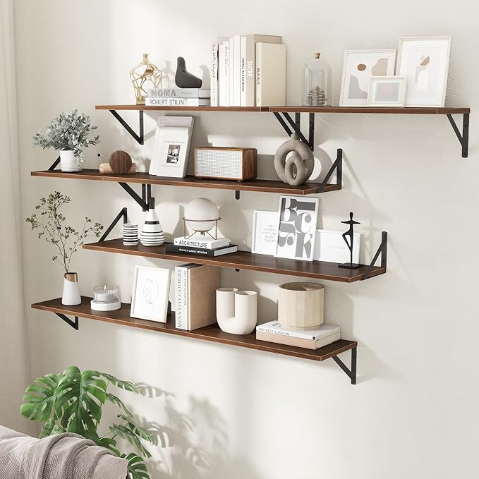 Deep Floating Shelves for Wall,36Wx8D Wall Mounted Shelves Set of 2,Wall Storage Floating Shelf with Sturdy Metal Brackets fo