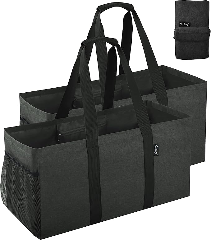 Finnhomy 42L Extra Large Utility Tote Bag, Oxford Fabric Reusable Folding Grocery Bags with Handles and Pockets, 2 Pack