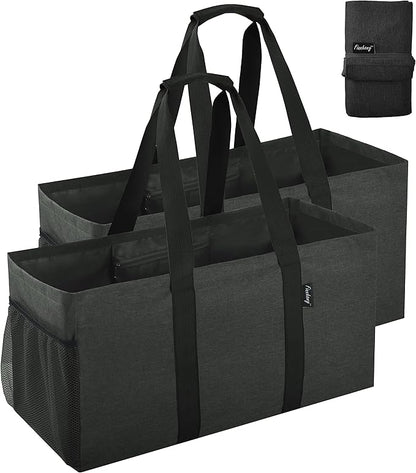Finnhomy 42L Extra Large Utility Tote Bag, Oxford Fabric Reusable Folding Grocery Bags with Handles and Pockets, 2 Pack