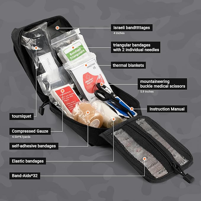 41 PCS IFAK Trauma Kit with Tourniquet, 4-Inch Israeli Bandage, Splint, Tactical First Aid Kit for Car, Camping, Hiking and T