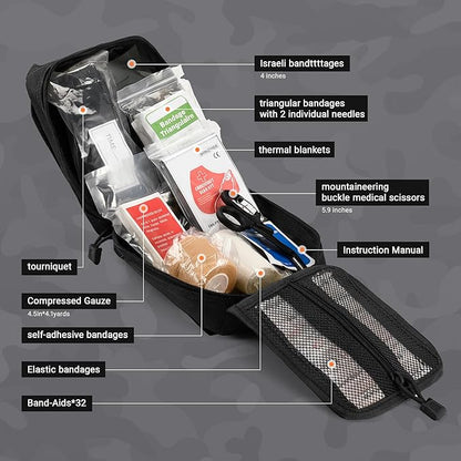 41 PCS IFAK Trauma Kit with Tourniquet, 4-Inch Israeli Bandage, Splint, Tactical First Aid Kit for Car, Camping, Hiking and T